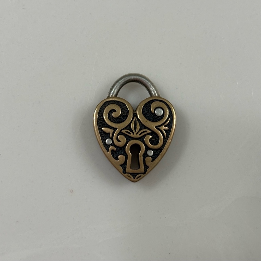 Retired Rare James Avery Verona Heart Lock Charm Bronze and Sterling Silver